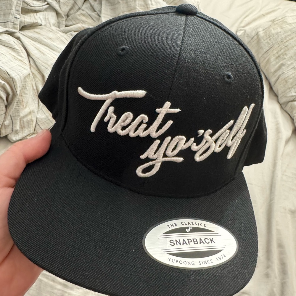Black Snapback Hat with White Embroidery